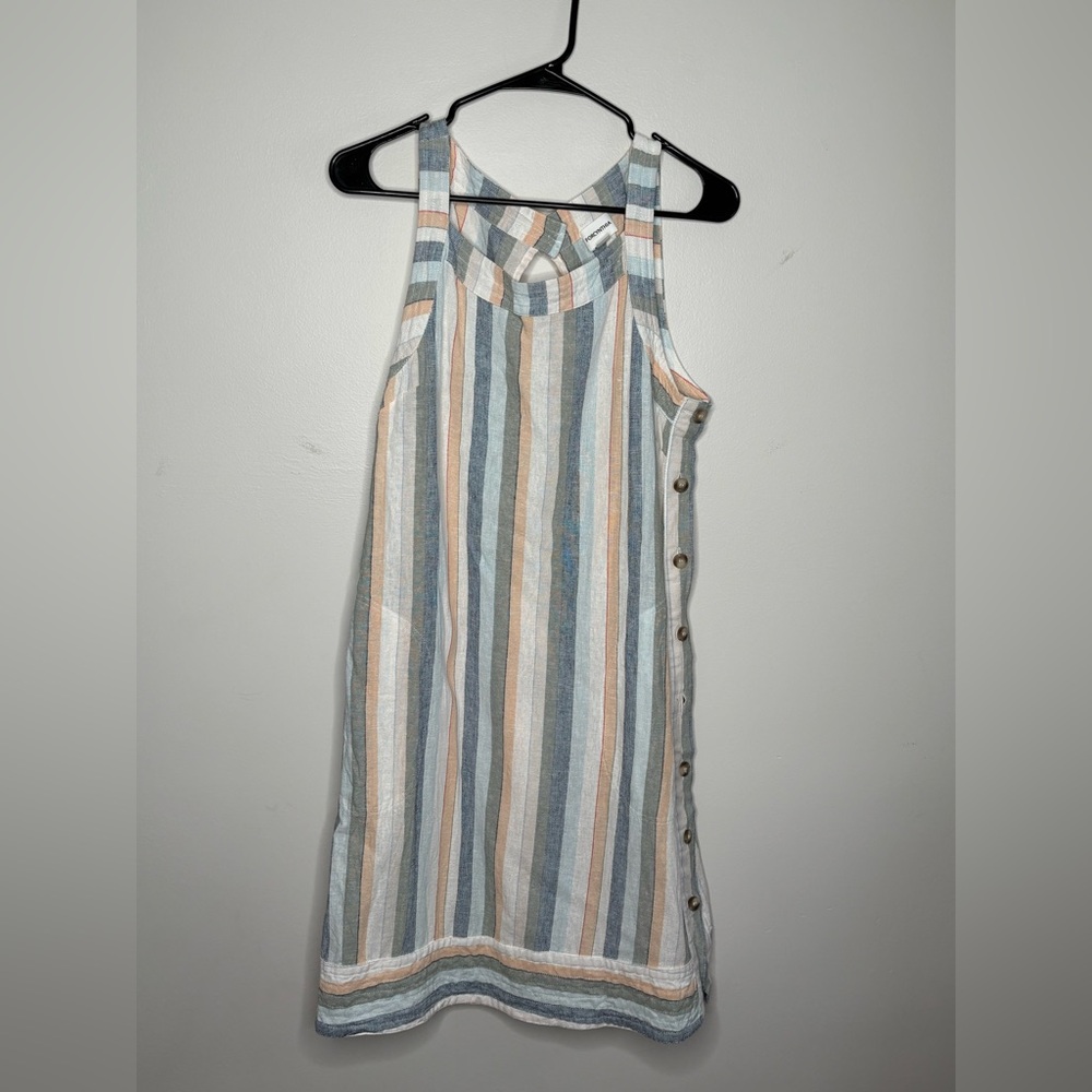 For Cynthia Linen Blend Apron Dress Striped
